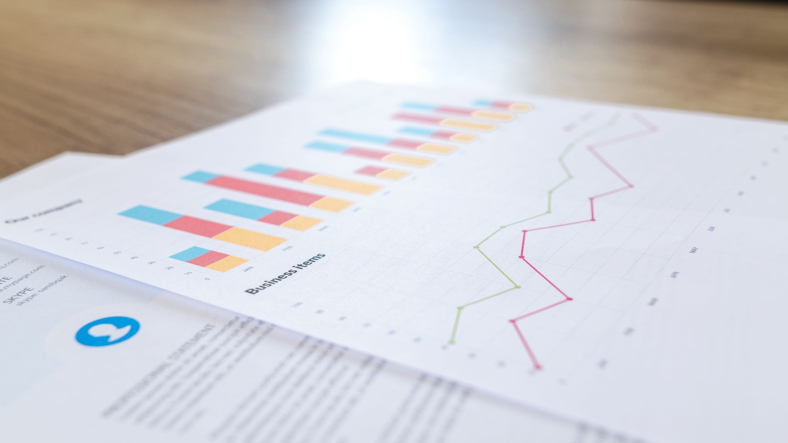 paper with bar graph and line graph